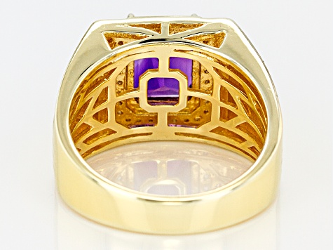 Purple Uruguayan Amethyst 18k yellow Gold Over Silver Gent's Ring 2.84ctw