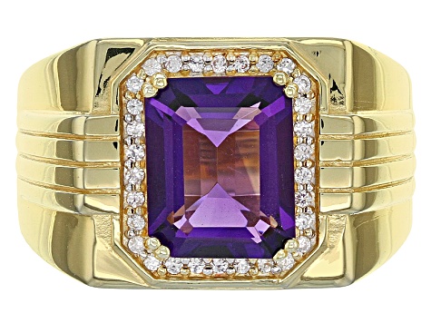 Purple Uruguayan Amethyst 18k yellow Gold Over Silver Gent's Ring 2.84ctw