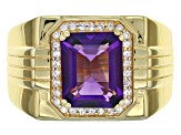 Purple Uruguayan Amethyst 18k yellow Gold Over Silver Gent's Ring 2.84ctw