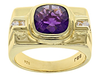 Picture of Purple Amethyst 18k Yellow Gold Over Sterling Silver Gent's Ring 3.80ctw