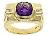 Purple Amethyst 18k Yellow Gold Over Sterling Silver Gent's Ring 3.80ctw