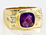 Purple Amethyst 18k Yellow Gold Over Sterling Silver Gent's Ring 3.80ctw
