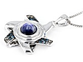 Blue Star Sapphire Rhodium Over Silver Men's Pendant with Chain 3.03ctw