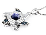 Blue Star Sapphire Rhodium Over Silver Men's Pendant with Chain 2.80ctw