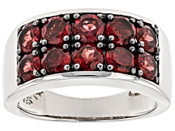Picture of Red Garnet Rhodium Over Sterling Silver Men's Band Ring 3.78ctw