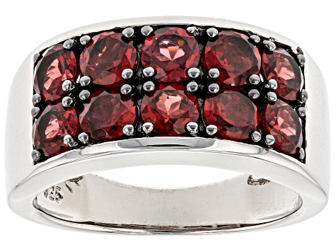 Red Garnet Rhodium Over Sterling Silver Men's Band Ring 3.78ctw