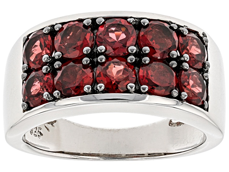 Red Garnet Rhodium Over Sterling Silver Men's Band Ring 3.78ctw 