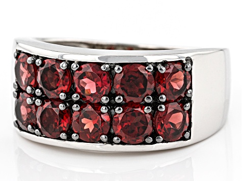 Red Garnet Rhodium Over Sterling Silver Men's Band Ring 3.78ctw