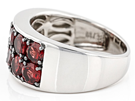 Red Garnet Rhodium Over Sterling Silver Men's Band Ring 3.78ctw