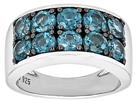 Teal Lab Created Spinel Rhodium Over Sterling Silver Men's Ring 3.15ctw