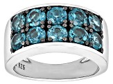 Teal Lab Created Spinel Rhodium Over Sterling Silver Men's Ring 3.15ctw