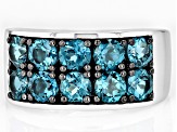 Teal Lab Created Spinel Rhodium Over Sterling Silver Men's Ring 3.15ctw