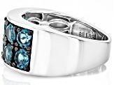 Teal Lab Created Spinel Rhodium Over Sterling Silver Men's Ring 3.15ctw