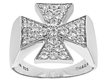 Picture of White Zircon Rhodium Over Sterling Silver Men's Cross Ring 1.30ctw.
