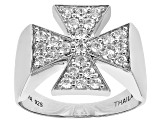 White Zircon Rhodium Over Sterling Silver Men's Cross Ring 1.30ctw.