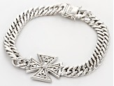 White Zircon Rhodium Over Sterling Silver Men's Cross Bracelet 3.10ctw.