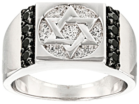 Black Spinel Rhodium Over Sterling Silver Men's Ring .49ctw.