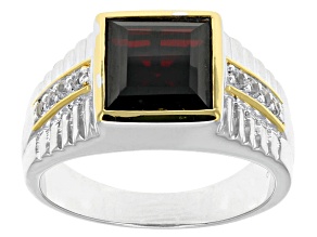Red Garnet Rhodium Over Sterling Silver, Two-Tone Men's Ring 5.89ctw