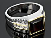 Red Garnet Rhodium Over Sterling Silver, Two-Tone Men's Ring 5.89ctw