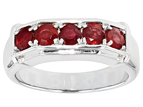 Red Mahaleo® Ruby Rhodium Over Sterling Silver Men's Wedding Band Ring 1.64ctw