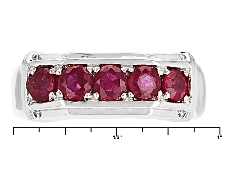 Red Mahaleo® Ruby Rhodium Over Sterling Silver Men's Wedding Band Ring 1.64ctw