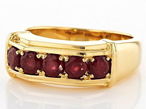 Red Mahaleo(R) Ruby 18k Yellow Gold Over Silver Men's Wedding Band Ring 1.64ctw
