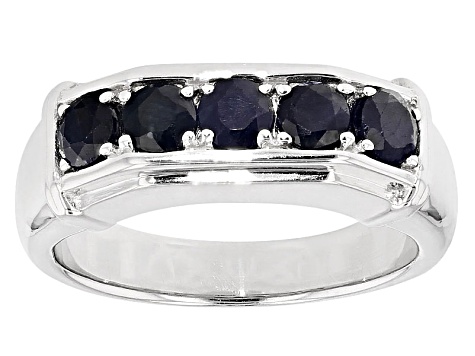 Blue Sapphire Rhodium Over Sterling Silver Gents Wedding Band Ring 1.66ctw