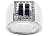 Blue Lab Created Sapphire Rhodium Over Sterling Silver Men's Ring 1.60ctw