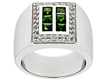 Picture of Green Chrome Diopside Rhodium Over Sterling Silver Men's Ring 1.32ctw