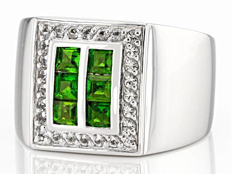 Green Chrome Diopside Rhodium Over Sterling Silver Men's Ring 1.32ctw