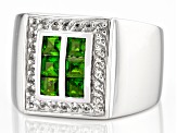 Green Chrome Diopside Rhodium Over Sterling Silver Men's Ring 1.32ctw