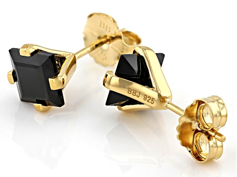 Black Spinel 18k Yellow Gold Over Sterling Silver Stud Earrings 3.74ctw