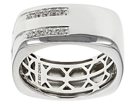 White Zircon Rhodium Over Sterling Silver Men's Ring .19ctw