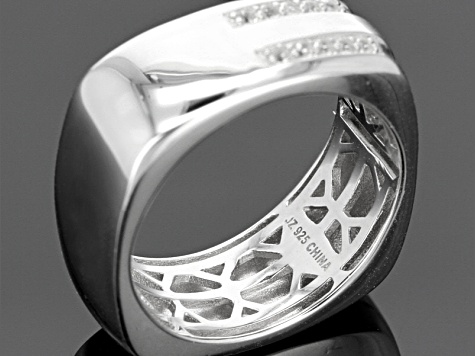 White Zircon Rhodium Over Sterling Silver Men's Ring .19ctw