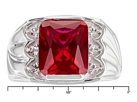 Red Lab Created Ruby Rhodium Over Sterling Silver Mens Ring 5.27 