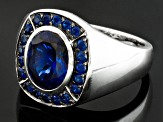 Blue Lab Created Sapphire Rhodium Over Sterling Silver Men's Ring 5.66ctw