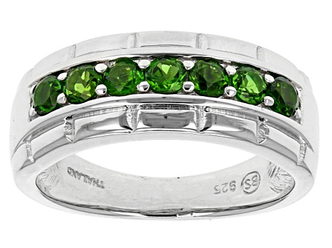 Green Chrome Diopside Rhodium Over Sterling Silver Gents Wedding Band Ring .86ctw