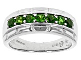Green Chrome Diopside Rhodium Over Sterling Silver Gents Wedding Band Ring .86ctw