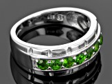 Green Chrome Diopside Rhodium Over Sterling Silver Gents Wedding Band Ring .86ctw