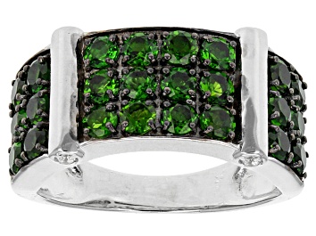Picture of Green chrome diopside rhodium over sterling silver men's band ring 3.03ctw