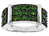 Green chrome diopside rhodium over sterling silver men's band ring 3.03ctw