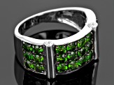 Green chrome diopside rhodium over sterling silver men's band ring 3.03ctw