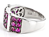 Red Lab Created Ruby Rhodium Over Sterling Silver Men's Band Ring 3.13ctw