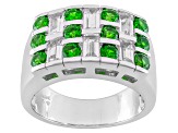 Green Chrome Diopside Rhodium Over Sterling Silver Men's Band Ring 2.99ctw