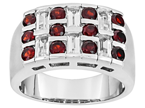 Red Garnet Rhodium Over Sterling Silver Mens Band Ring 2.94ctw