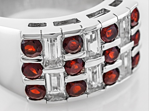 Red Garnet Rhodium Over Sterling Silver Mens Band Ring 2.94ctw