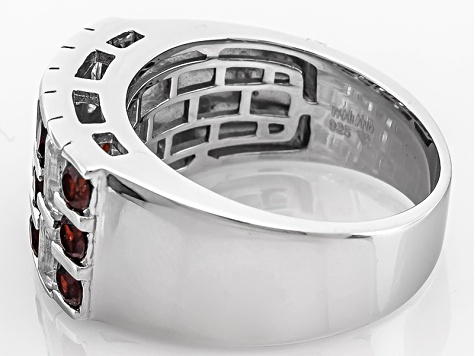 Red Garnet Rhodium Over Sterling Silver Mens Band Ring 2.94ctw