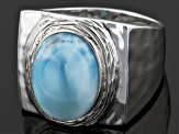 Blue Larimar Rhodium Over Sterling Silver Men's Solitaire Ring