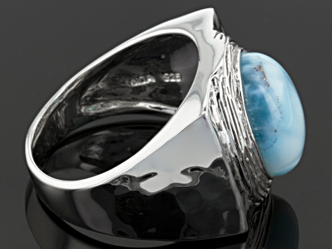 Blue Larimar Rhodium Over Sterling Silver Men's Solitaire Ring