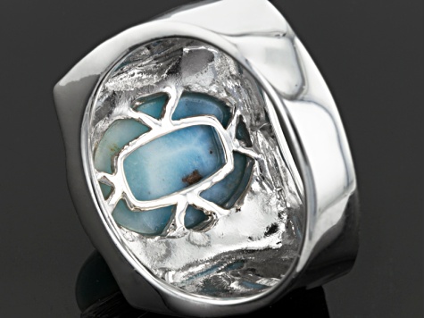Blue Larimar Rhodium Over Sterling Silver Men's Solitaire Ring